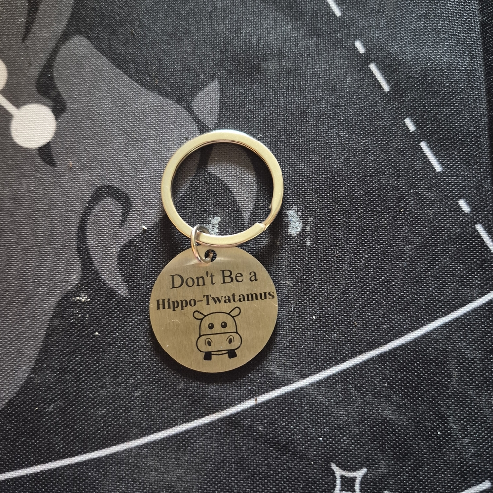 Silver Engraved Keychain with Hippo Design